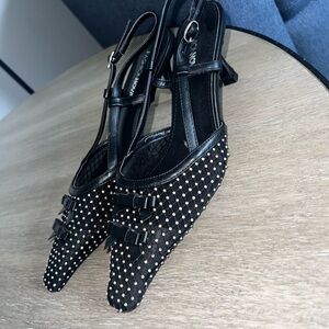 Fashion Nova Black Slingback Heels with Polka Dots